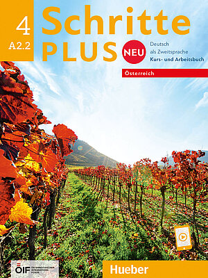Coverbild des Kurs- und Arbeitsbuches Schritte Plus neu 4 für die Niveaustufe A2.