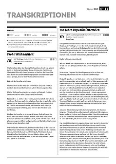 Transkriptionen zu allen Hörbeiträgen der 84. Ausgabe des Österreich Spiegel.