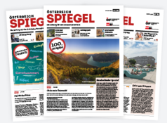 Cover drei Ausgaben Österreich Spiegel klein Drei Ausgaben des Österreich Spiegels mit hellem Hintergrund.