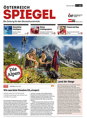 Coverbild der Ausgabe 102 der Zeitschrift Österreich Spiegel mit dem Titel "Die Alpen". 