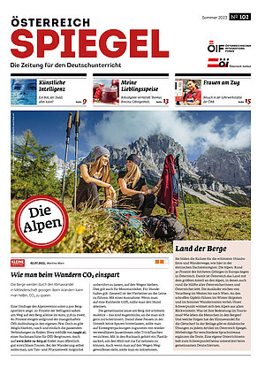 Coverbild der Ausgabe 102 der Zeitschrift Österreich Spiegel mit dem Titel "Die Alpen". 
