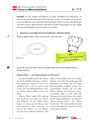 Eine Einheit mit Schwerpunkt Österreich mit dem Titel  "Frauen in Männerdomänen" für die Niveaustufe A2