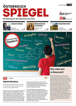 Coverbild der Ausgabe 98 der Zeitschrift Österreich Spiegel mit dem Titel "Österreichisches Deutsch".