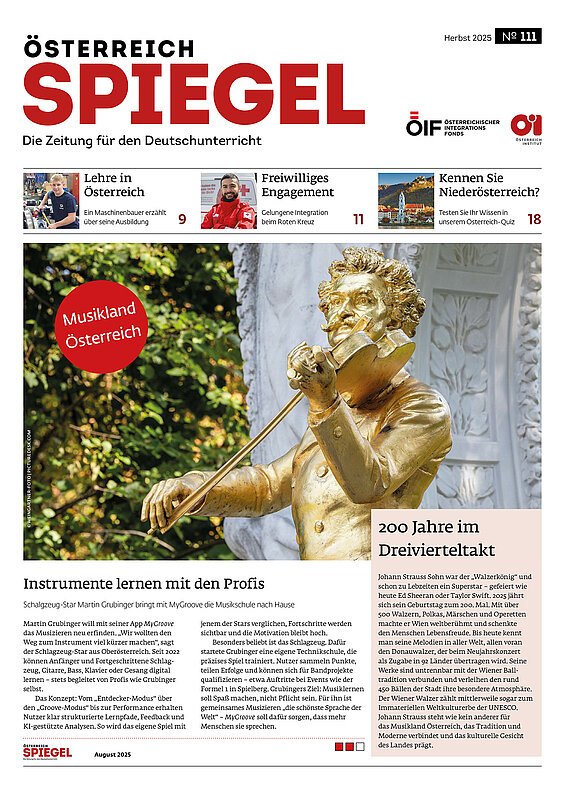 Coverbild der Ausgabe 111 der Zeitschrift Österreich Spiegel mit dem Titel "Musikland Österreich". 