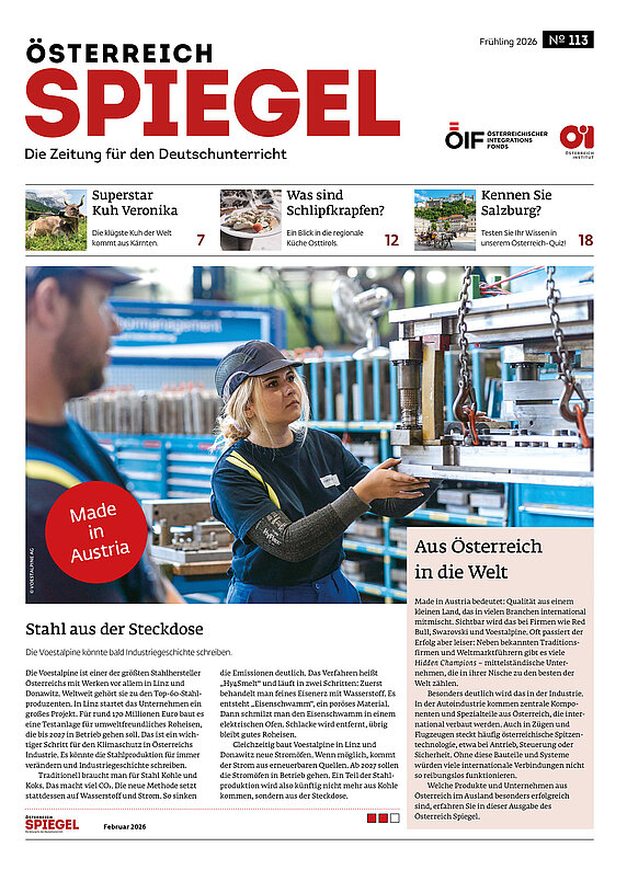 Coverbild der Ausgabe 113 der Zeitschrift Österreich Spiegel mit dem Titel "Made in Austria". 