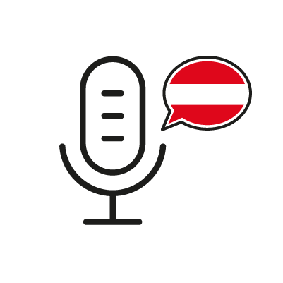 Icon Lern-Podcasts stellt ein Mikrofon mit österreichischer Flagge dar.