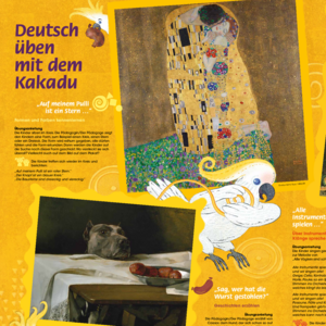 Plakat mit dem Titel „Deutsch üben mit dem Kakadu“.