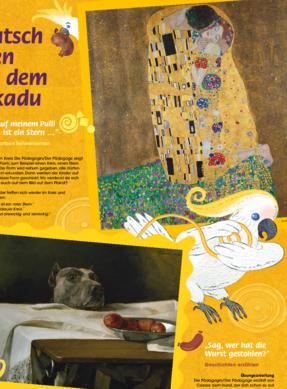 Plakat mit dem Titel „Deutsch üben mit dem Kakadu“.