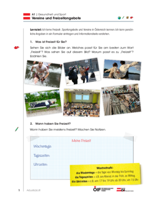 Eine Einheit mit Schwerpunkt Österreich mit dem Titel „Vereine und Freizeitangebote“ für die Niveaustufe A1.