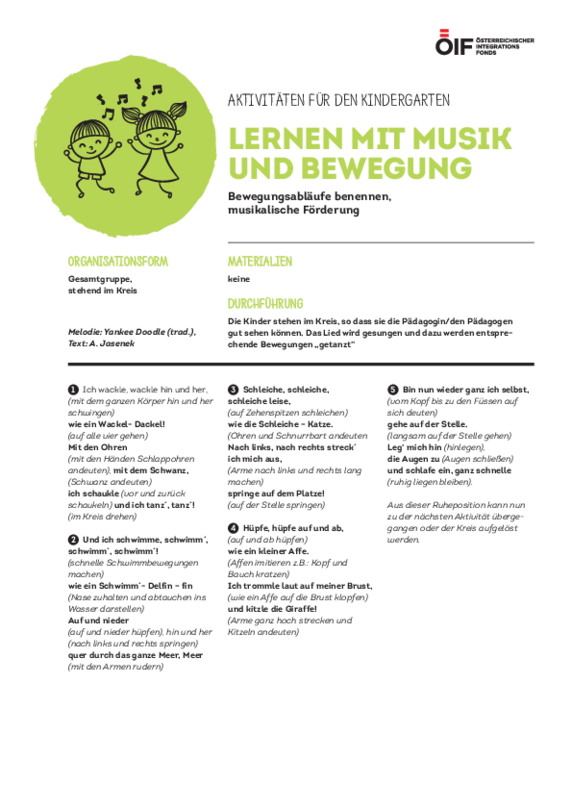 Praxisanregungen für den Kindergarten mit dem Titel „Lernen mit Musik und Bewegung 4“.