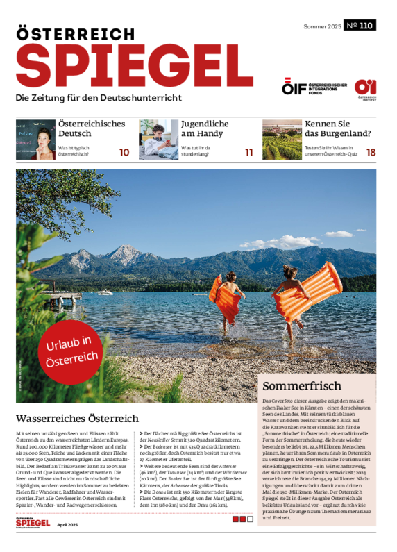 Coverbild der Ausgabe 110 der Zeitschrift Österreich Spiegel mit dem Thema „Urlaub in Österreich“.