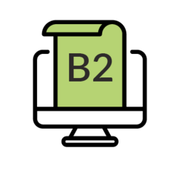 Ein Icon eines Übungstests für die Niveaustufe B2 in dunkelgrün.