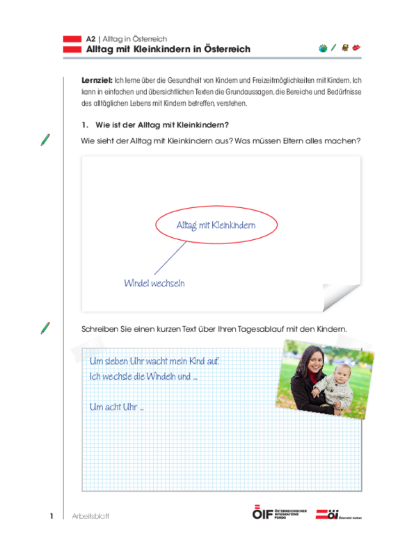 Eine Einheit mit Schwerpunkt Österreich mit dem Titel "Alltag mit Kleinkindern in Österreich" für die Niveaustufe A2.