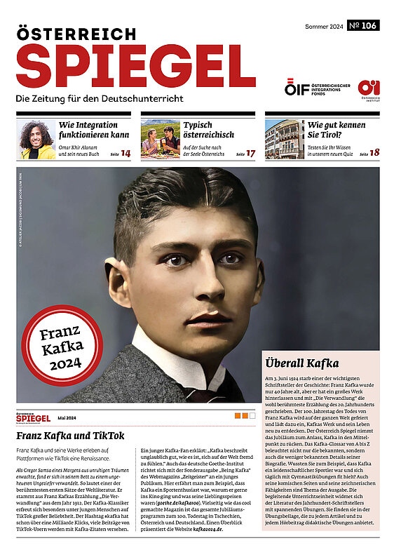 Coverbild der Ausgabe 106 der Zeitschrift Österreich Spiegel mit dem Thema Franz Kafka 2024.