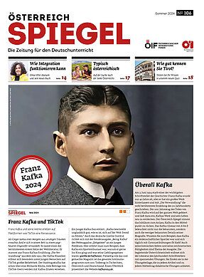 Coverbild der Ausgabe 106 der Zeitschrift Österreich Spiegel mit dem Thema Franz Kafka 2024.