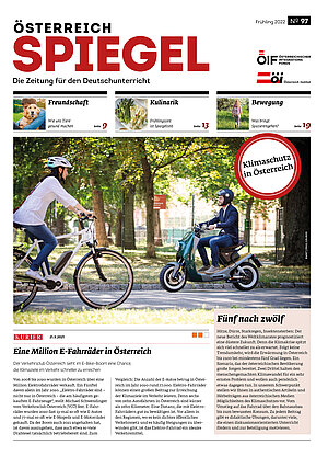 Coverbild der Ausgabe 97 der Zeitschrift Österreich Spiegel mit dem Titel "Klimaschutz in Österreich". 
