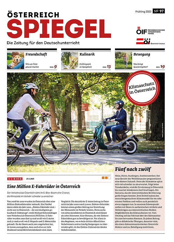 Coverbild der Ausgabe 97 der Zeitschrift Österreich Spiegel mit dem Titel "Klimaschutz in Österreich". 