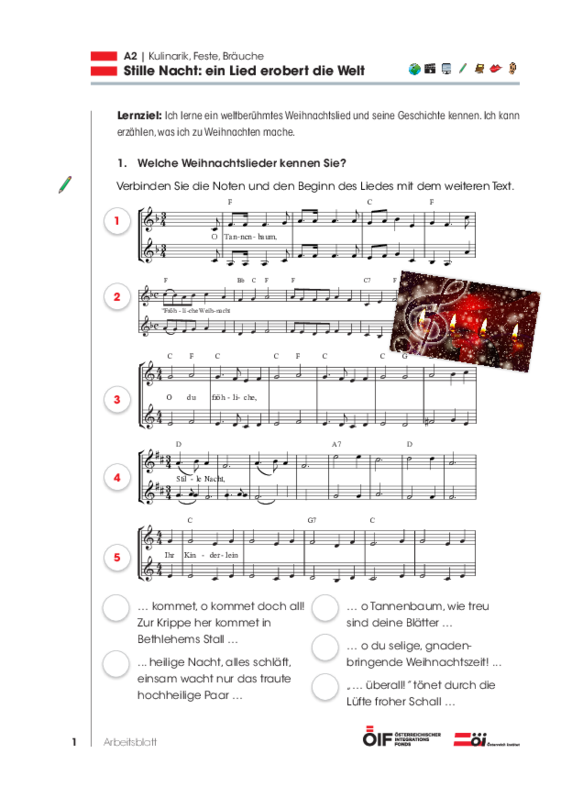 Eine Einheit mit Schwerpunkt Österreich mit dem Titel "Stille Nacht - Ein Lied erobert die Welt" für die Niveaustufe A2.