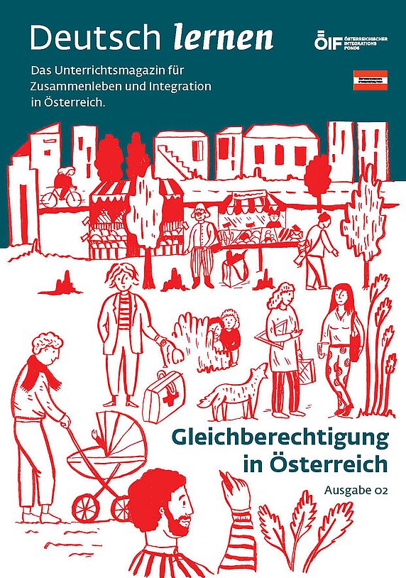 Coverbild der Ausgabe 02 des Unterrichtsmagazins Deutsch lernen mit dem Titel „Gleichberechtigung in Österreich“.