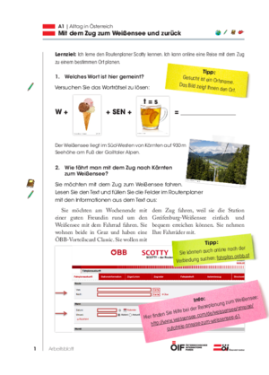 Eine Einheit mit Schwerpunkt Österreich mit dem Titel "Mit dem Zug zum Weißensee und zurück" für die Niveaustufe A1.