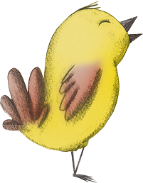 Bleistiftzeichnung eines gelben Vogels.