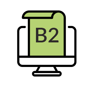 Online-Übungstest B2 Ein Icon eines Übungstests für die Niveaustufe B2 in dunkelgrün.